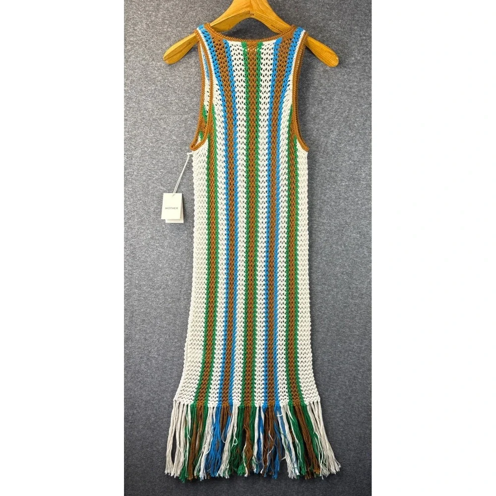 NWT MOTHER The Benefits Dress Size XS Striped‎ Crochet Fringe Midi Cotton Anthro